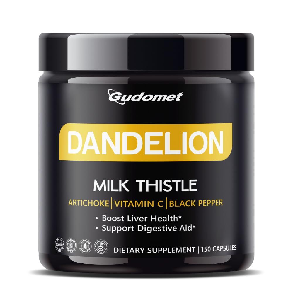 GUDOMET Dandelion with Milk Thistle, Artichoke, Vitamin C &amp; Black Pepper - Supports Liver Health &amp; Digestive Aid -150 Capsules- Made in The USA
