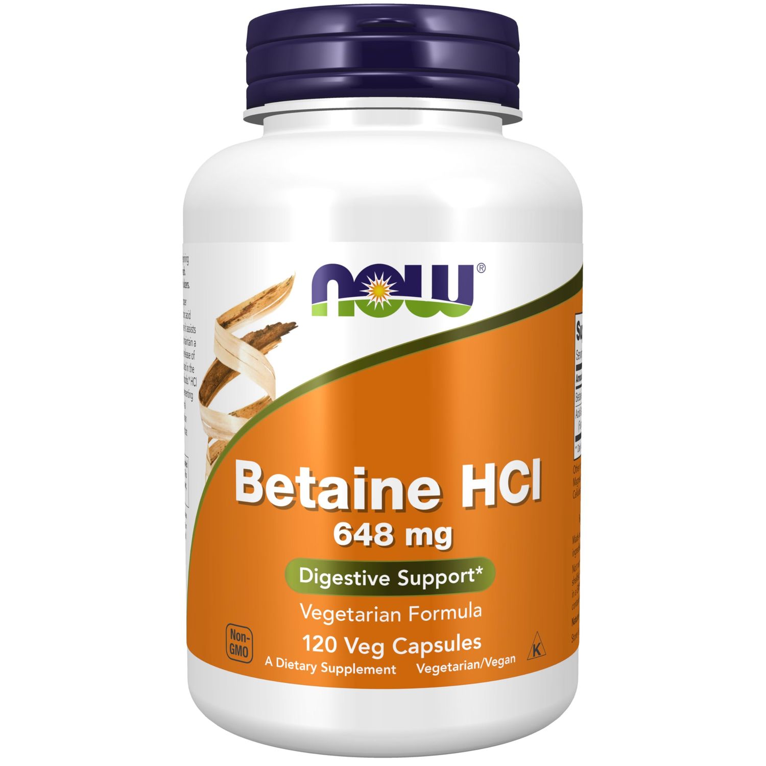 NOW Foods Supplements, Betaine HCl 648 mg, Vegetarian Formula, Digestive Support, 120 Veg Capsules