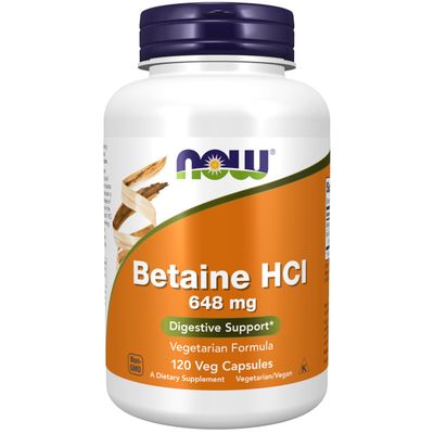 NOW Foods Supplements, Betaine HCl 648 mg, Vegetarian Formula, Digestive Support, 120 Veg Capsules