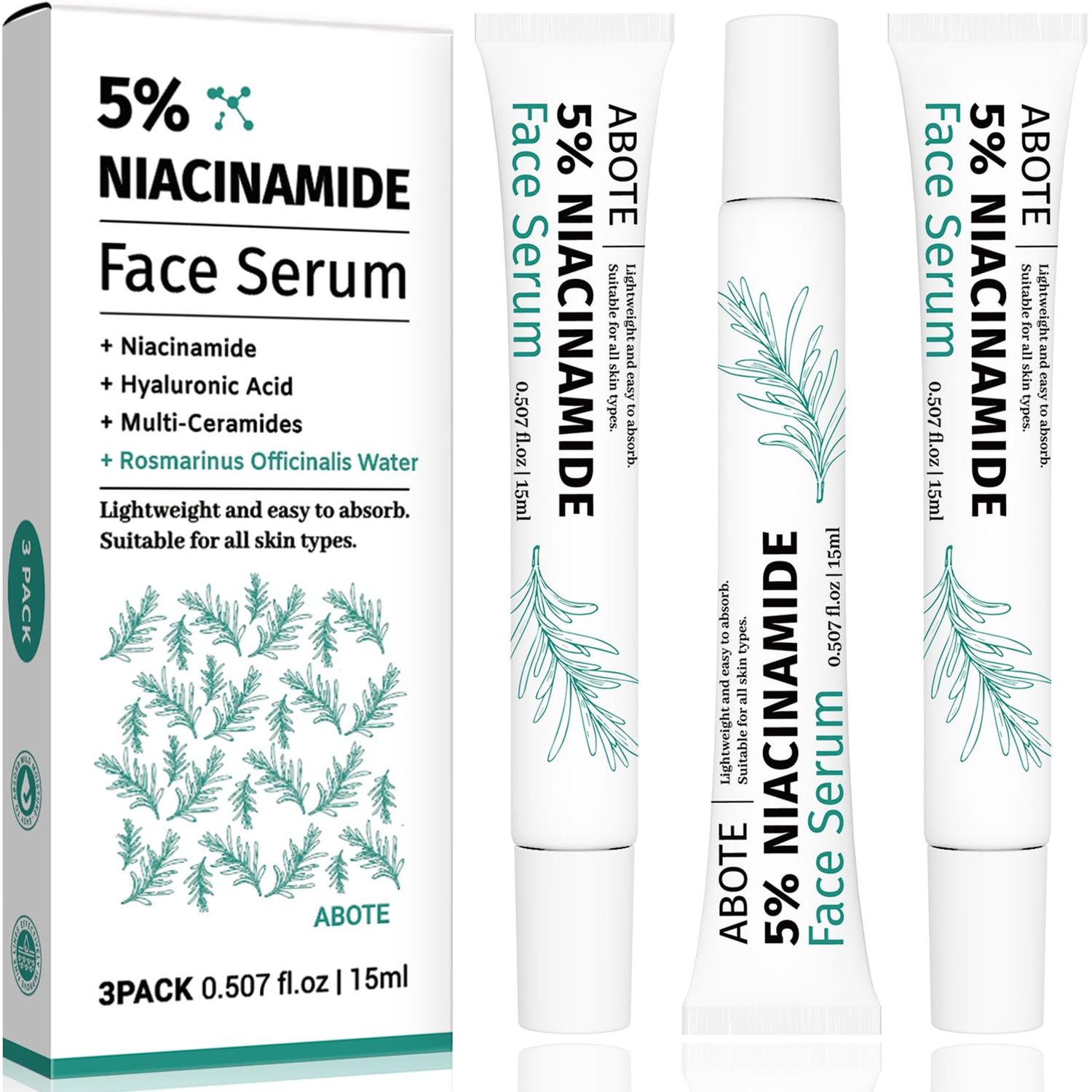 ABOTE 5 Niacinamide Serum with 4 Rosemary Extracts - Deep Hydration, Soothes Skin, Enhances Elasticity 3Pack 0.507 fl.oz 15ml