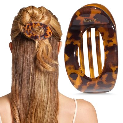 Kitsch Small Flat Claw Clips for Women - Stylish Flat Hair Clips for Women, Strong Hold for Thick &amp; Fine Hair Non-Slip for Secure, Comfortable All-Day Wear -Tortoise Design