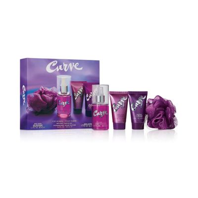 Curve Crush for Women Perfume Fragrance Set, Body Wash &amp; Lotion, Fragrance Mist and Loofa, Day or Night Scent, 4 Piece Set