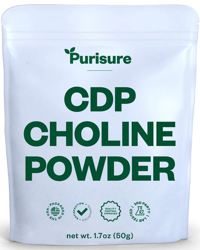 Purisure CDP Choline Powder, 50g, CDP Choline Supplements That Support Attention, Focus, and Energy, Citicoline Powder for Cognitive Function, Increases Motivation and Productivity, 200 Servings