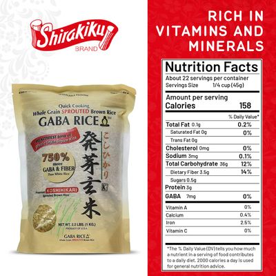 Koshihikari Premium Sprouted Brown Gaba Rice, 2.2 Pound Pack of 4