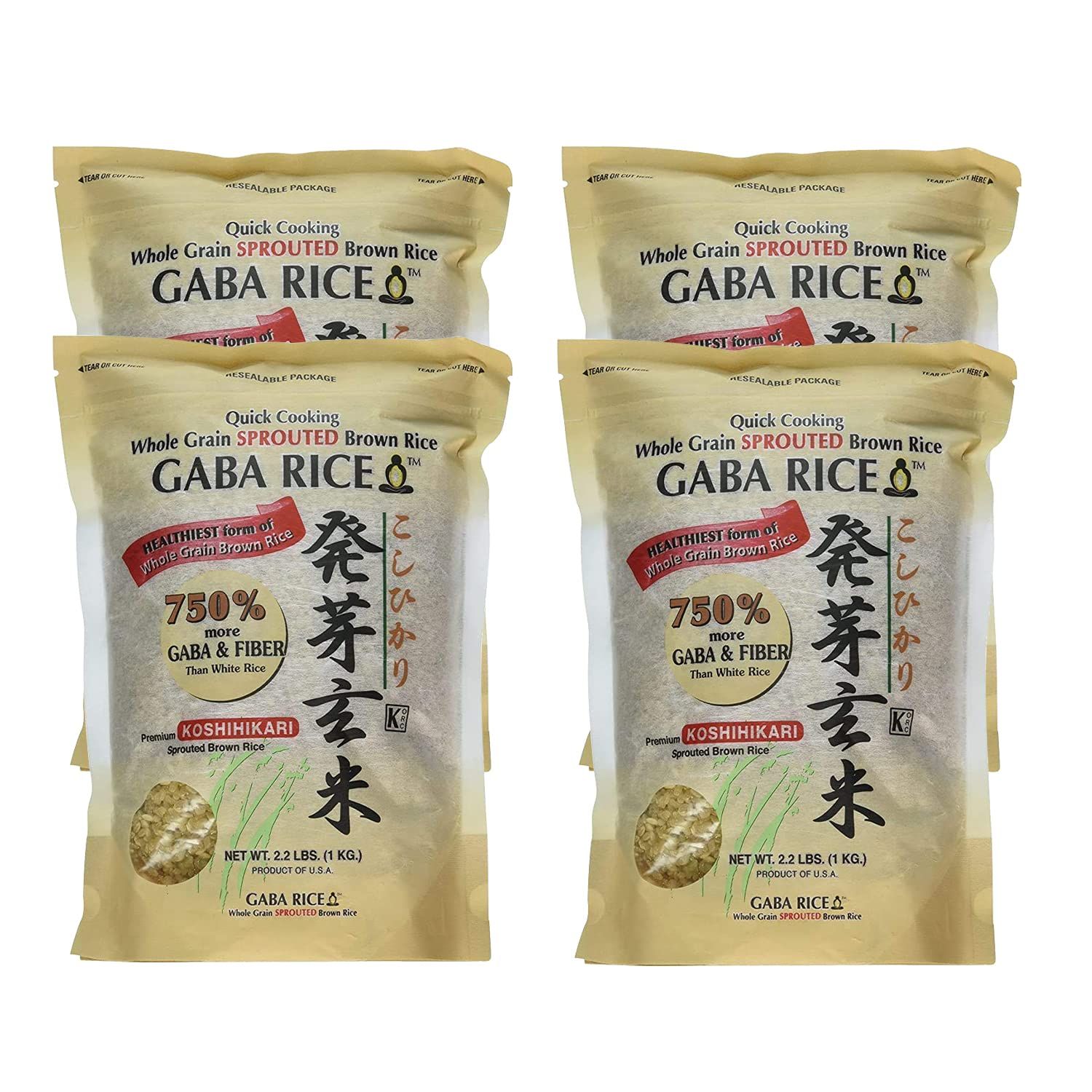 Koshihikari Premium Sprouted Brown Gaba Rice, 2.2 Pound Pack of 4