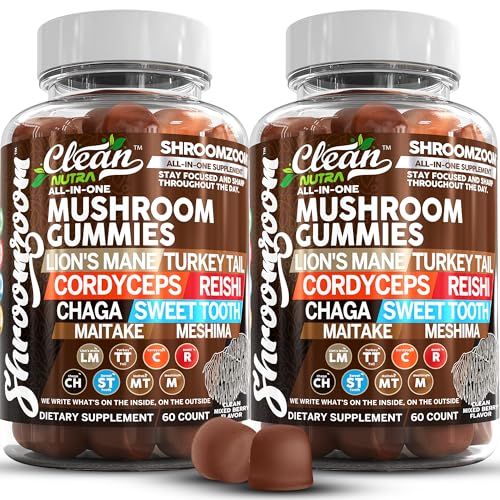 15in1 Mushroom Gummies with Lion&#39;s Mane Turkey Tail Cordyceps Reishi Chaga Sweet Toot Maitake Meshima Poria Cocos Shiitake Tremella, Oyster Agaricus Mushrooms for Men and Women Supplement - 2Pack