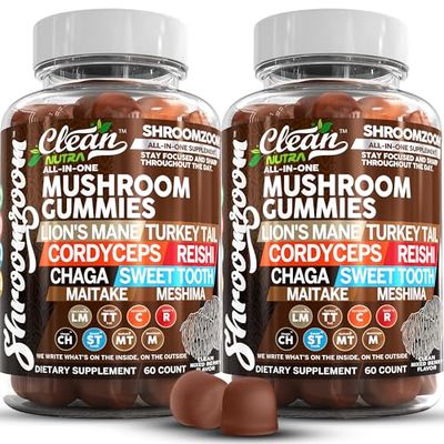 15in1 Mushroom Gummies with Lion&#39;s Mane Turkey Tail Cordyceps Reishi Chaga Sweet Toot Maitake Meshima Poria Cocos Shiitake Tremella, Oyster Agaricus Mushrooms for Men and Women Supplement - 2Pack