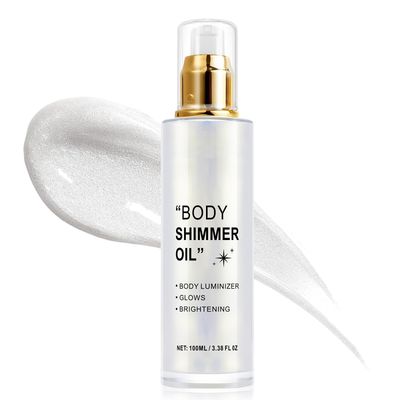 Body Shimmer Oil, Highlighter Makeup Smooth Glitter Glow Liquid Foundation for Face &amp; Body,Moisturizing Glitter Highlighter Summer Taning Oil Makeup 01 Silver
