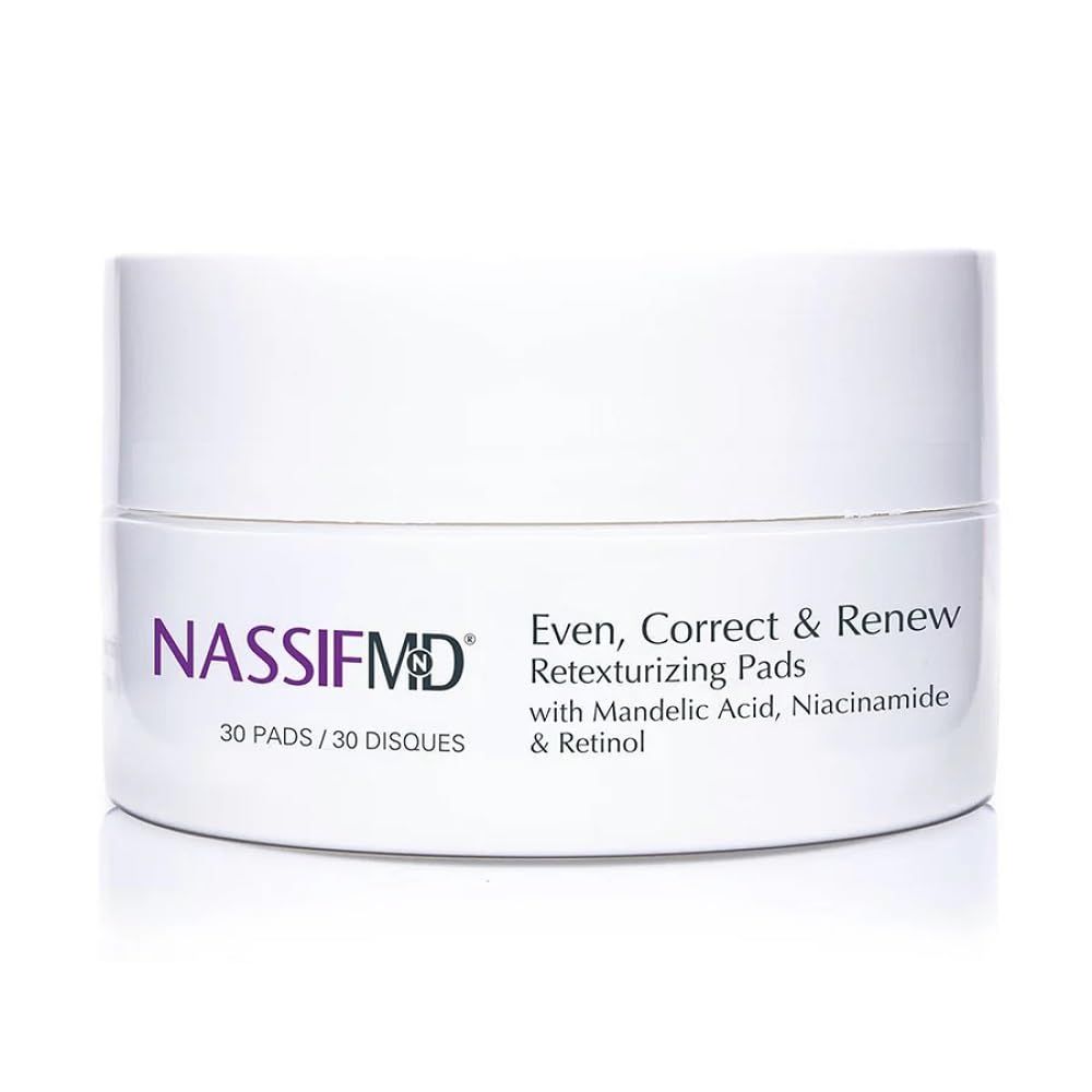 NassifMD Even, Correct &amp; Renew Retexturizing Pads Chemical Peel for Face Whitehead, Closed Comedone and Acne Marks Skin Resurfacing Pads Hyperpigmentation Treatment for Face