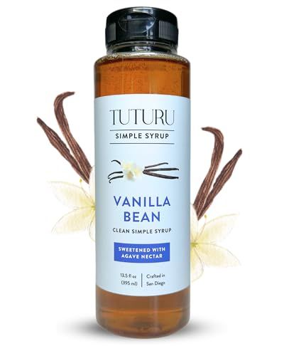 Vanilla Bean Agave Simple Syrup for Coffee &amp; Cocktails - Sweetened with Organic Agave Nectar - Infused with Real Vanilla Bean - 13.5 oz