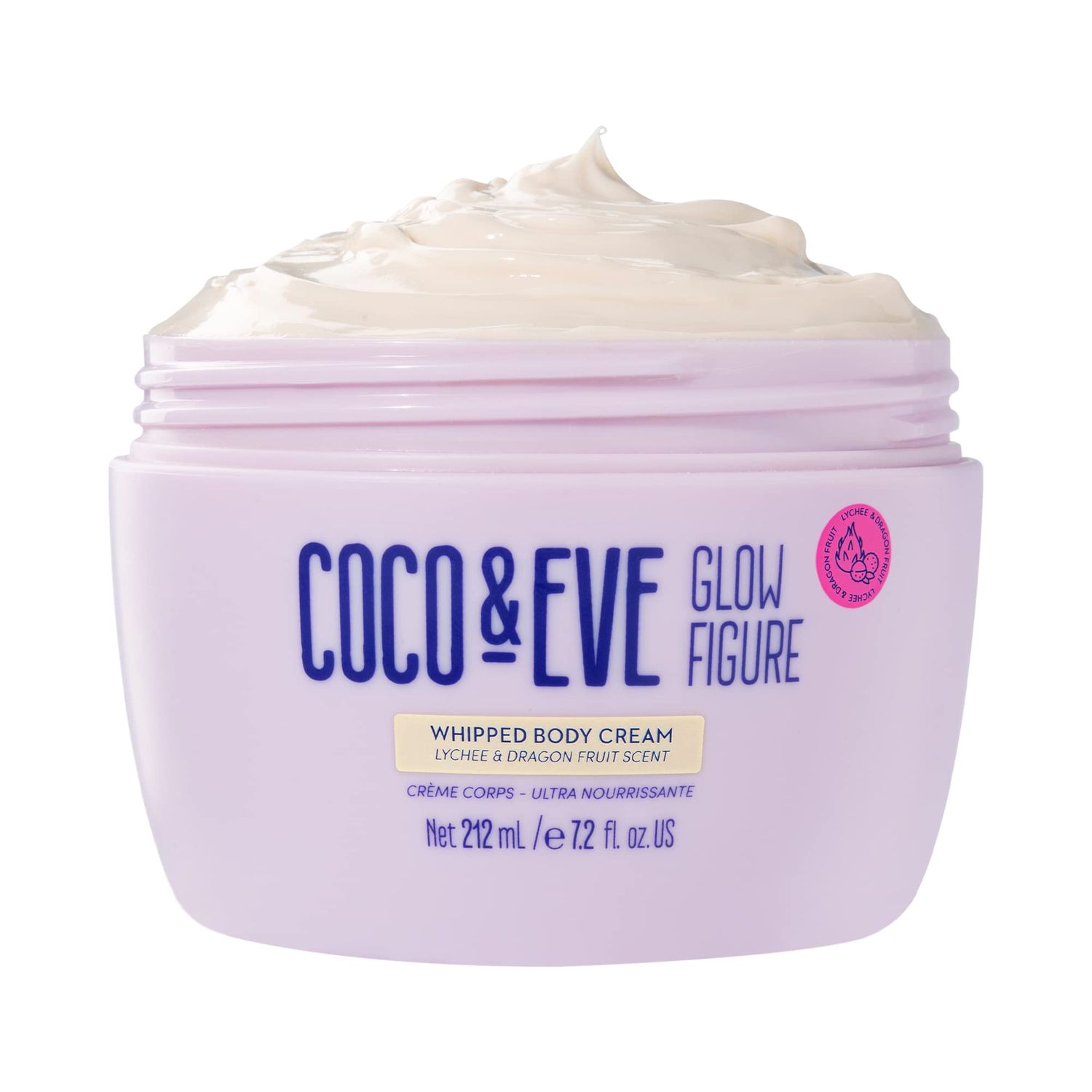 Coco &amp; Eve Glow Figure Body Moisture Whip - Lotion and Moisturizer for Women Hydrating Body Cream 7.2 fl oz Lychee &amp; Dragonfruit