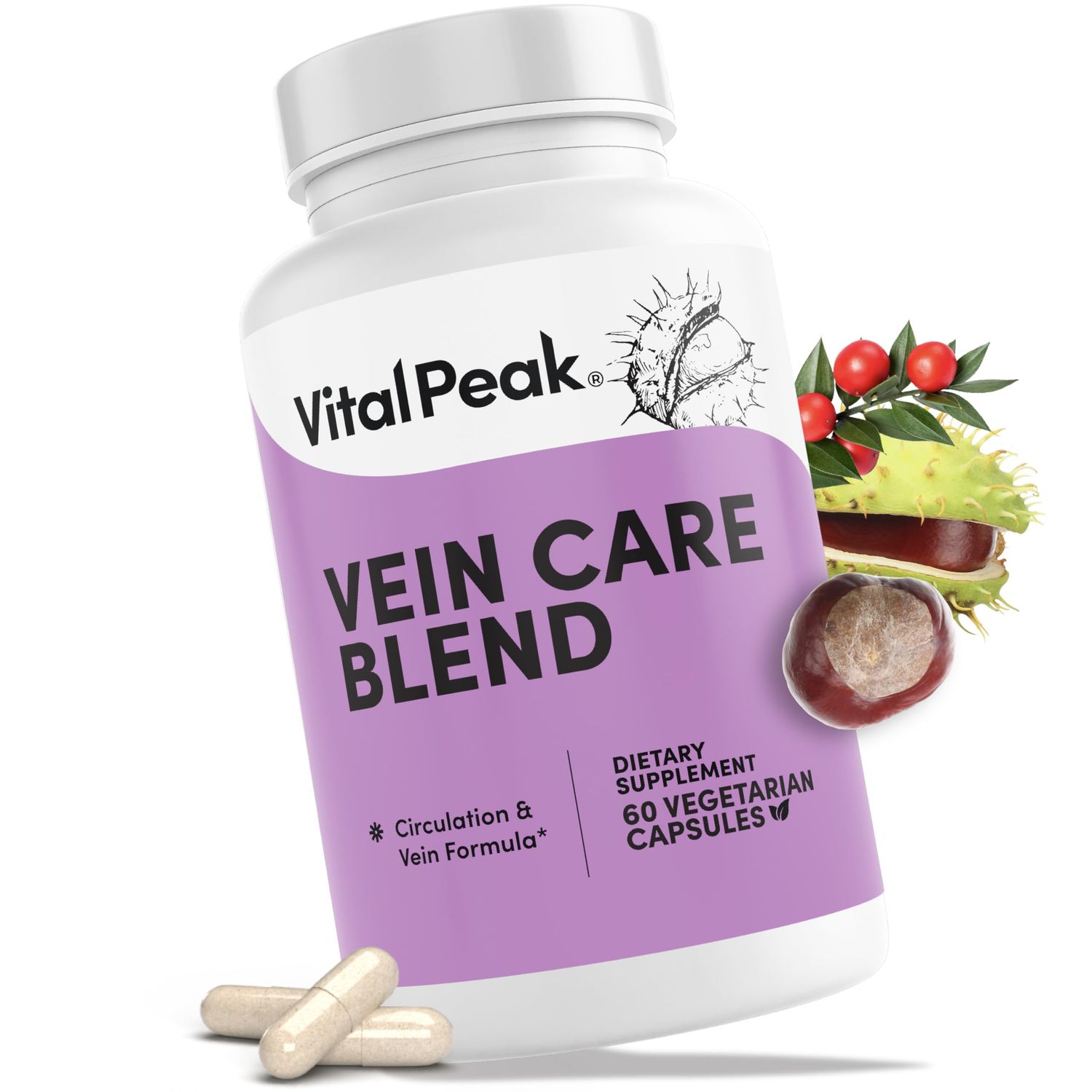 Vein Care Blend - Circulation &amp; Vein Support Supplements - with Rutin, Horse Chestnut Extract, Butcher&#39;s Broom &amp; Micronized Citrus Flavonoids - Vegan, Non GMO, Gluten Free - 60 Capsules