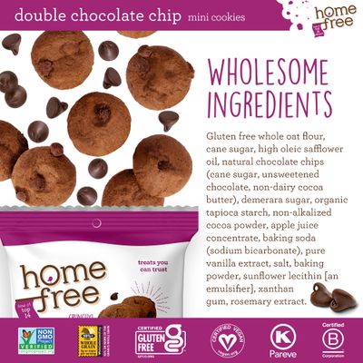 Homefree Treats You Can Trust Gluten Free Mini Cookies, Single Serve, Double Chocolate Chip, 0.95 Ounce Pack of 10