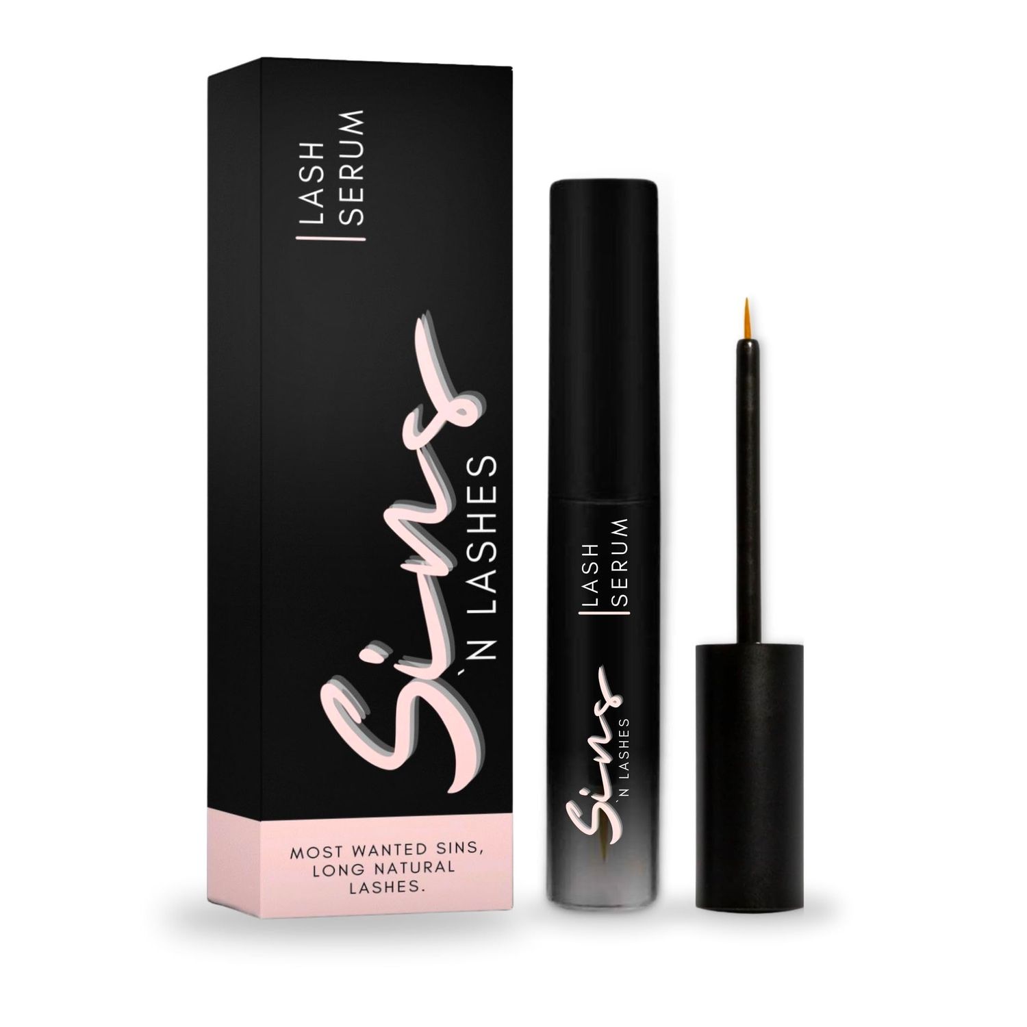 Sins&#39; N Lashes Purified Eyelash Physician-Formulated Serum for Fuller &amp; Longer Looking Eyelashes Natural Eyelash Enhancer Safe for Sensitive Eyes &amp; Contact Lens Wearers 60-Day Supply 3.5ml
