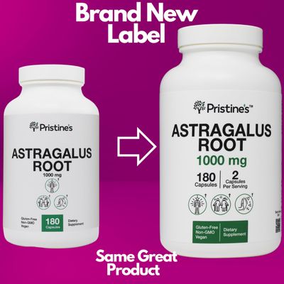 PRISTINE'S Astragalus Root Immune Support Supplement Capsules -1000mg 90 Day Supply Herbal Adaptogen - Healthy Aging, Heart &amp; Lung Health
