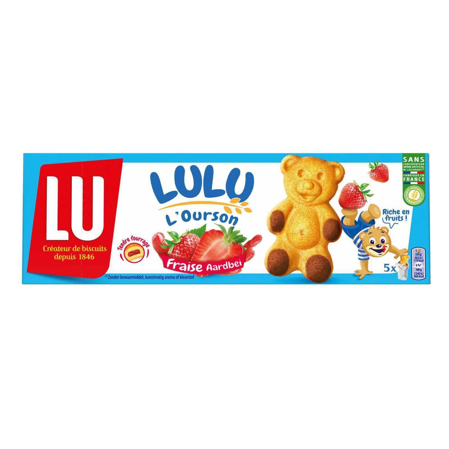 Lu Cookies Bear Cakes Cookies Strawberry Filling 5 Bags Lu Biscuits Belgian Cookies 5,2 Ounce Total