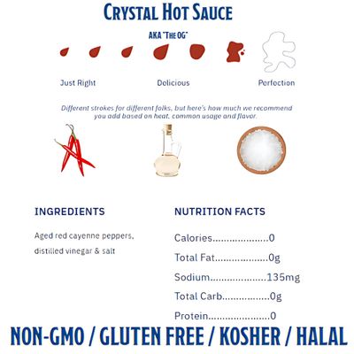 Crystal Hot Sauce, Original - 12 oz Bottle, Pack of 6, Low Sodium, Low Fat, All Natural - Perfect for Spicing Up Sandwiches, Soups, Stews, Fries and More - Authentic Louisiana Cayenne Pepper Sauce