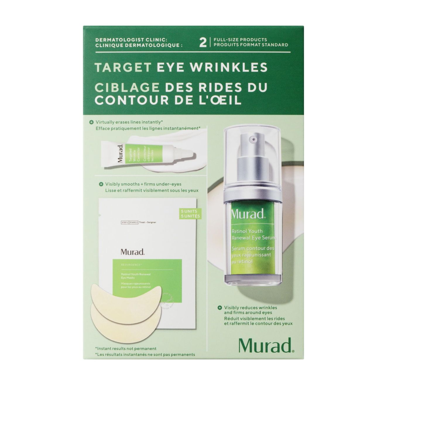 Murad Target Eye Wrinkles 3 Piece Value Set - Retinol Eye Serum, Targeted Wrinkle Corrector, Retinol Eye Mask - Improves Undereye Puffiness Dark Circles and Reduces the Appearance of Fine Lines