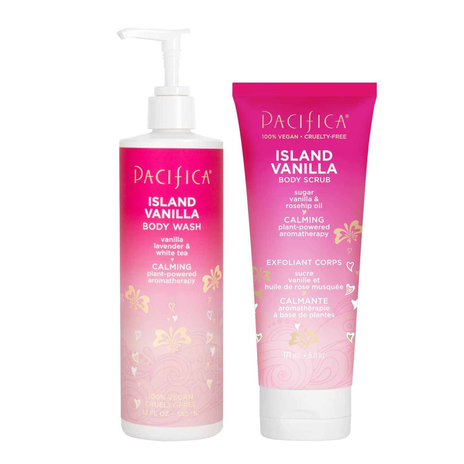 Pacifica Beauty Island Vanilla Body Wash Exfoliating Scrub, Aloe, Sugar, Rosehip Oil, Hyaluronic Acid, Everyday Cleansing, Bath &amp; Shower Gel, Body Polish, Clean, Vegan Cruelty &amp; Parben Free