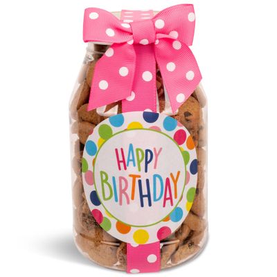 100 North Oh Sugar Sweets Happy Birthday - Multicolor Happy Dot 10 Ounce Plastic Quart Jar Mini Chocolate Chip Cookies