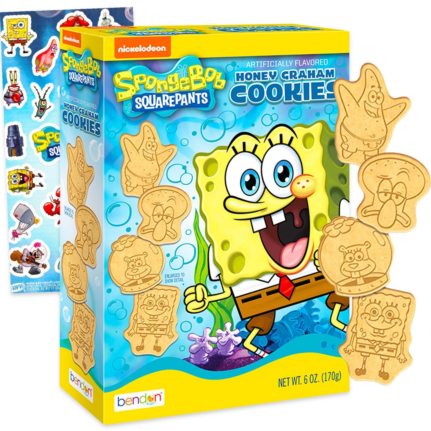 Spongebob Honey Graham Cookies Snack Box 6oz - Pantry Birthday Party Favors Cookie Pack Bundle with Spongebob Cookie Sweet Treats and Stickers Kids Snacks for School Lunch