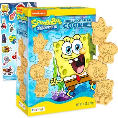 Spongebob Honey Graham Cookies Snack Box 6oz - Pantry Birthday Party Favors Cookie Pack Bundle with Spongebob Cookie Sweet Treats and Stickers Kids Snacks for School Lunch