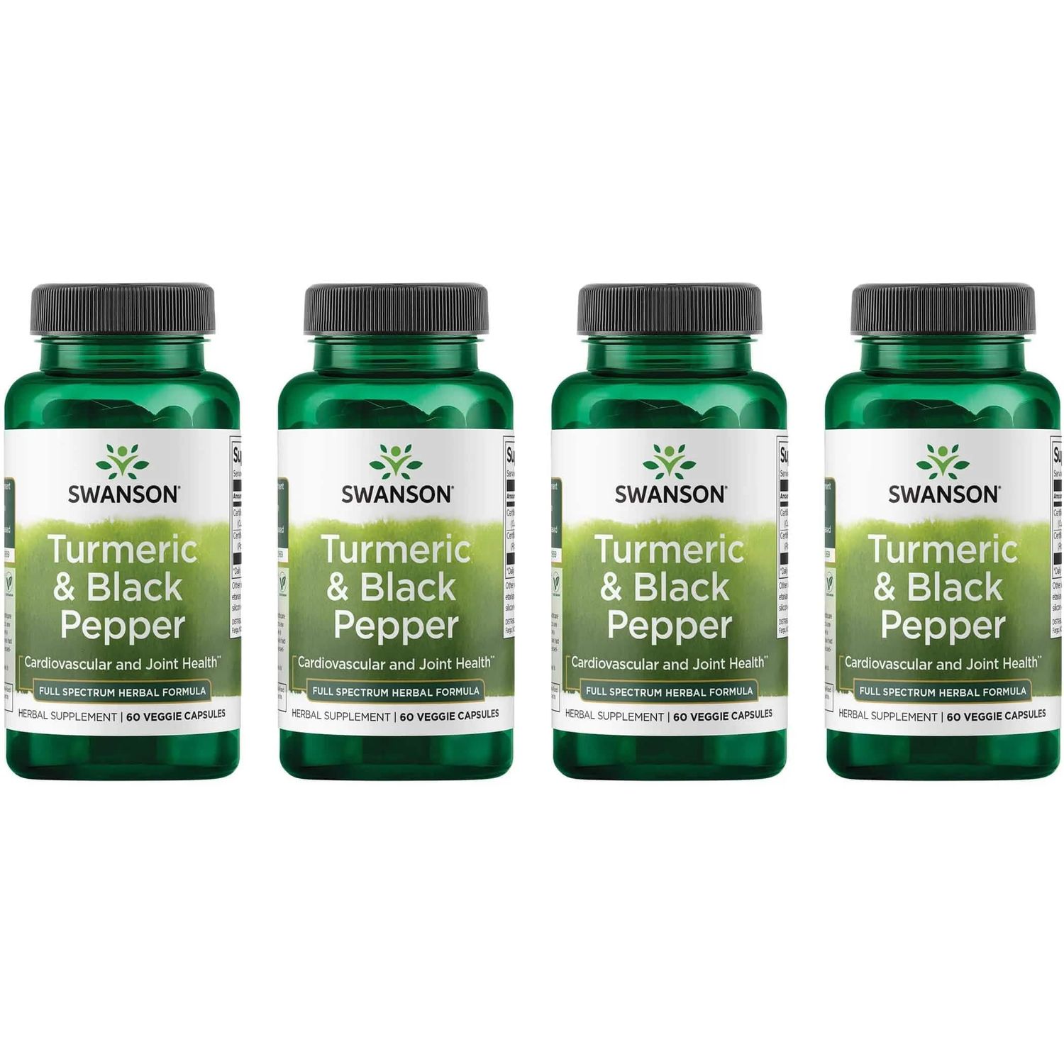 Swanson Turmeric &amp; Black Pepper - Organic Joint Health, Heart Health, Digestion, &amp; Liver Support Supplement - Natural Formula for Enhanced Bioavailability &amp; Absorption - 60 Veggie Capsules 4 Pack