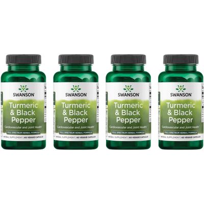 Swanson Turmeric &amp; Black Pepper - Organic Joint Health, Heart Health, Digestion, &amp; Liver Support Supplement - Natural Formula for Enhanced Bioavailability &amp; Absorption - 60 Veggie Capsules 4 Pack