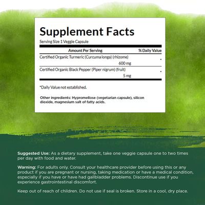 Swanson Turmeric &amp; Black Pepper - Organic Joint Health, Heart Health, Digestion, &amp; Liver Support Supplement - Natural Formula for Enhanced Bioavailability &amp; Absorption - 60 Veggie Capsules 4 Pack