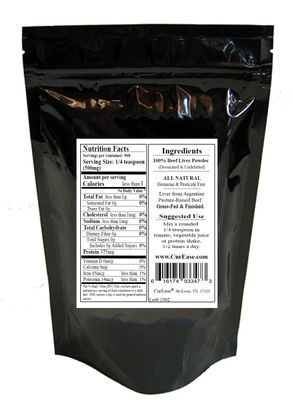 CurEase Argentine Grass Feed Beef Liver Powder Undefatted Desiccated dried Pesticide and Hormone Free 1lb One Pound 453grams 908 Servings