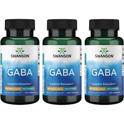 Swanson GABA - Amino Acid Supplement Promoting Calm &amp; Relaxation to Support Restful Sleep - High Potency Formula to Support Healthy Stress Levels - 100 Capsules, 500mg Each 3 Pack