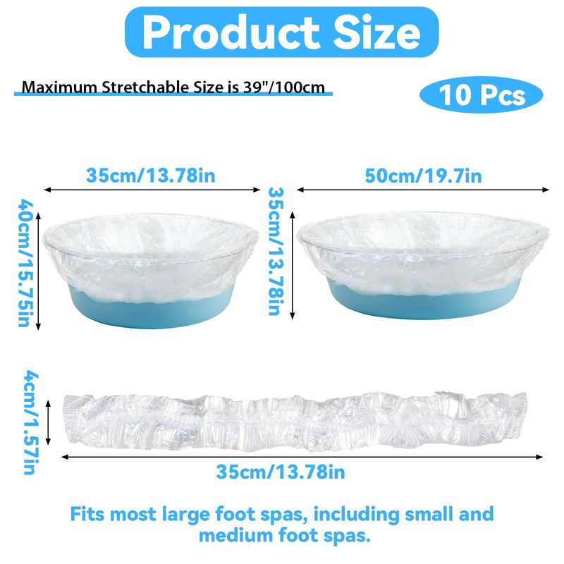 JIYIN Disposable Foot Tub Liner, 10 Pcs Disposable Pedicure Spa Liners Clear Plastic Disposable Pedicure Bowl Liners Portable Foot Bath Basin Bags for Pedicure Spa Beauty Salon Hotel Home Use100CM