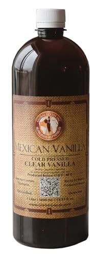 Pure Clear Mexican Vanilla Extract - 1L 33.81 fl oz Gluten-Free Vanilla for Baking, Cakes, Cookies, Desserts &amp; Beverages