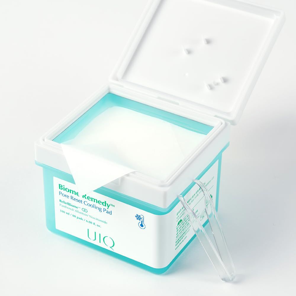 UIQ Biome Remedy Pore Reset Cooling Pad, Hydrating &amp; Cooling Korean Toner Pads, Instant Cooling for Dry, Overheated skin, Pore Care with Panthenol, Allantoin, Niacinamide 80 Pads, 6.08 fl. oz.