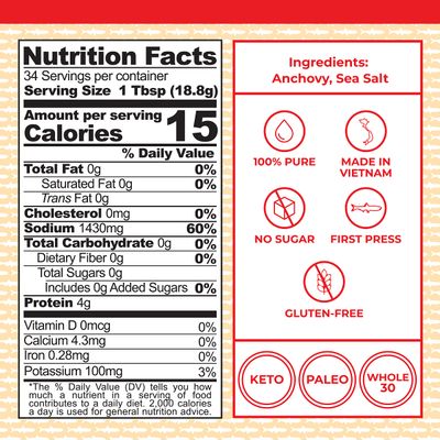 Red Boat Fish Sauce Premium 40N Fish Sauce made with just 2 ingredients in Vietnam Keto, Paleo &amp; Whole 30 Gluten and Sugar free 17 fl oz