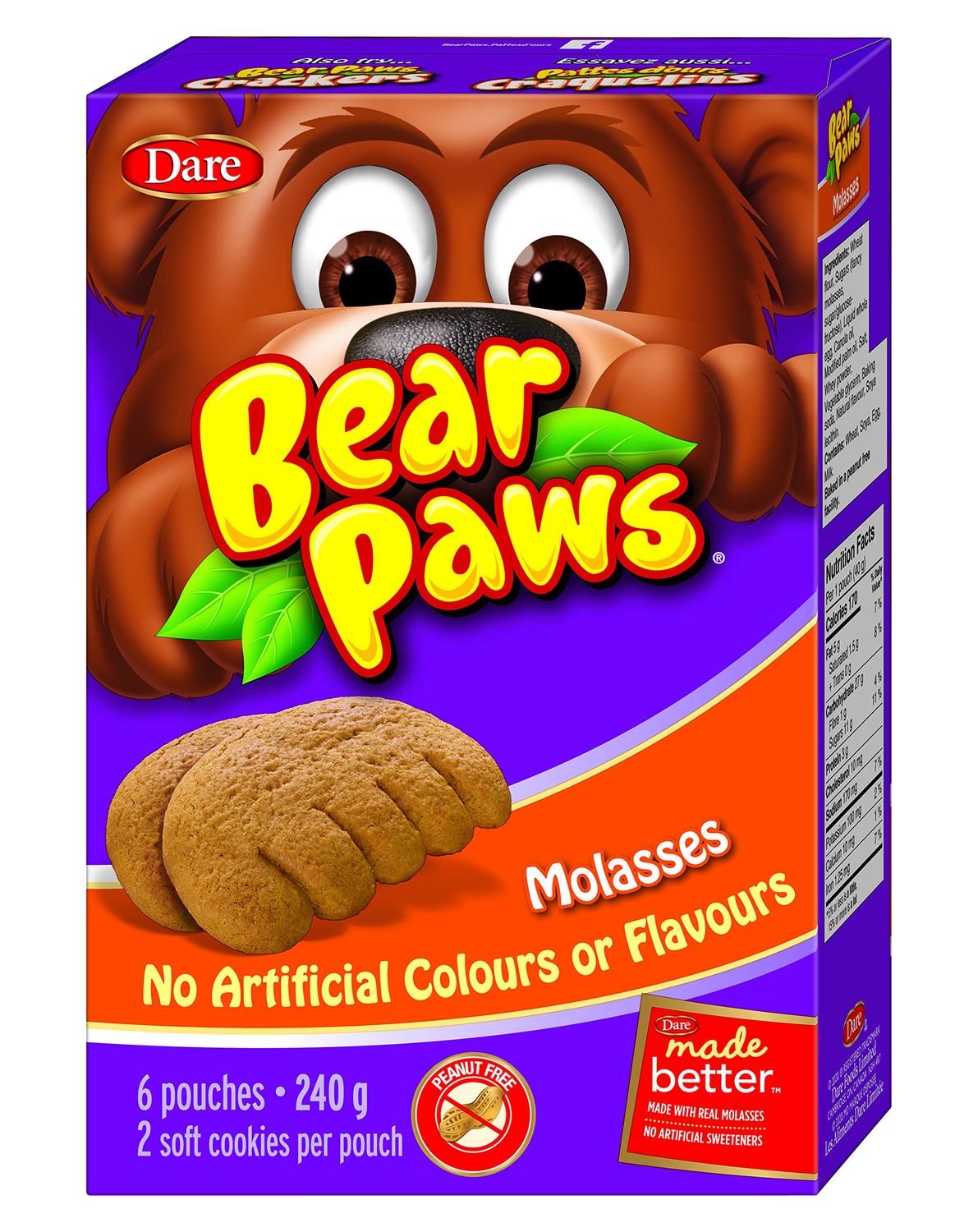 Dare Bear Paws Soft Molasses Cookies 270g - Peanut Free - Imported from Canada
