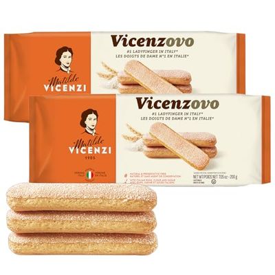 Matilde Vicenzi Vicenzovo Ladyfingers 14.10oz - Classic Italian Biscuits, Ladyfingers Cookies for Tiramisu, Kosher Dairy Cookies, Italian Bakery Dessert Gifts For Special Occasions 7.05 oz 200g, 2Pk