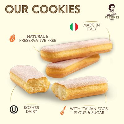 Matilde Vicenzi Vicenzovo Ladyfingers 14.10oz - Classic Italian Biscuits, Ladyfingers Cookies for Tiramisu, Kosher Dairy Cookies, Italian Bakery Dessert Gifts For Special Occasions 7.05 oz 200g, 2Pk
