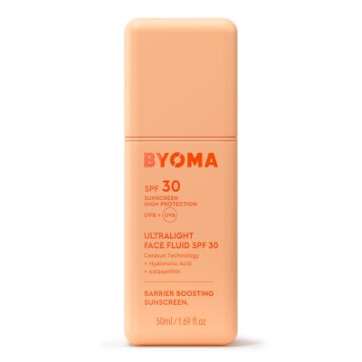 BYOMA SPF 30 Face Fluid - Ultra-Lightweight Facial Sunscreen for All Skin Tones - Luminous Glow, No White Cast - SPF Moisturizer Strengthens Skin Barrier - 1.69 fl.oz