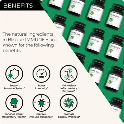 Blisque - Natural Immune Support Supplement for Immune Defense, Boost, and Aid Doctor-Approved with Astragalus, Echinacea, and Garlic 90 Capsules Vegan and Non-GMO
