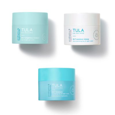 TULA Skin Care 24-7 Moisture Minis - Hydrating Day &amp; Night Cream Moisturizer Travel Trio, Includes 0.5 oz Original, Moisture Intense &amp; Weightless 24-7 Moisture Day &amp; Night Cream, 3 Piece Set