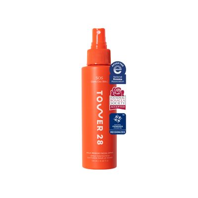 Tower 28 SOS Daily Rescue Facial Spray for Sensitive Skin, Hypochlorous Acid Spray Helps Reduce Redness and Breakouts, Full Size Toner for Face, 4 FL Oz
