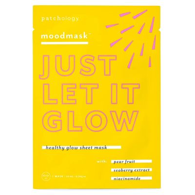 Patchology Moodmask Just Let It Glow Face Sheet Mask for Women &amp; Men - Hydrating Facial Sheet Mask for Scarring, Clear &amp; Healthy Skin wPear Fruit, Seaberry Extract &amp; Niacinamide - Vegan 1 Count