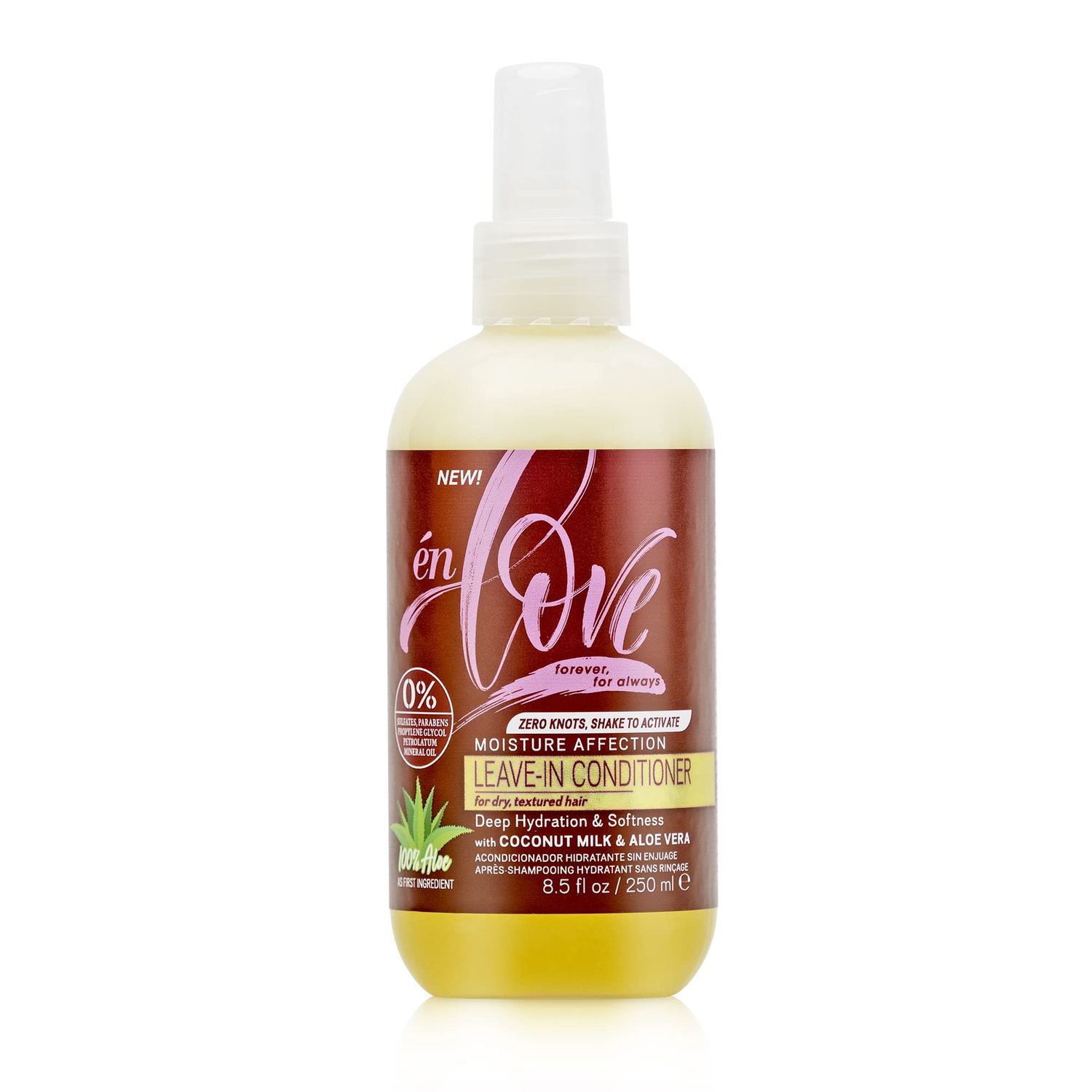en Love Moisture Affection Leave-In Conditioner Natural Coconut Milk &amp; Aloe Vera for Deep Hydration Detangles, Strengthen &amp; Adds Shine to Hair Clean Beauty Curl Refresher 8.5oz