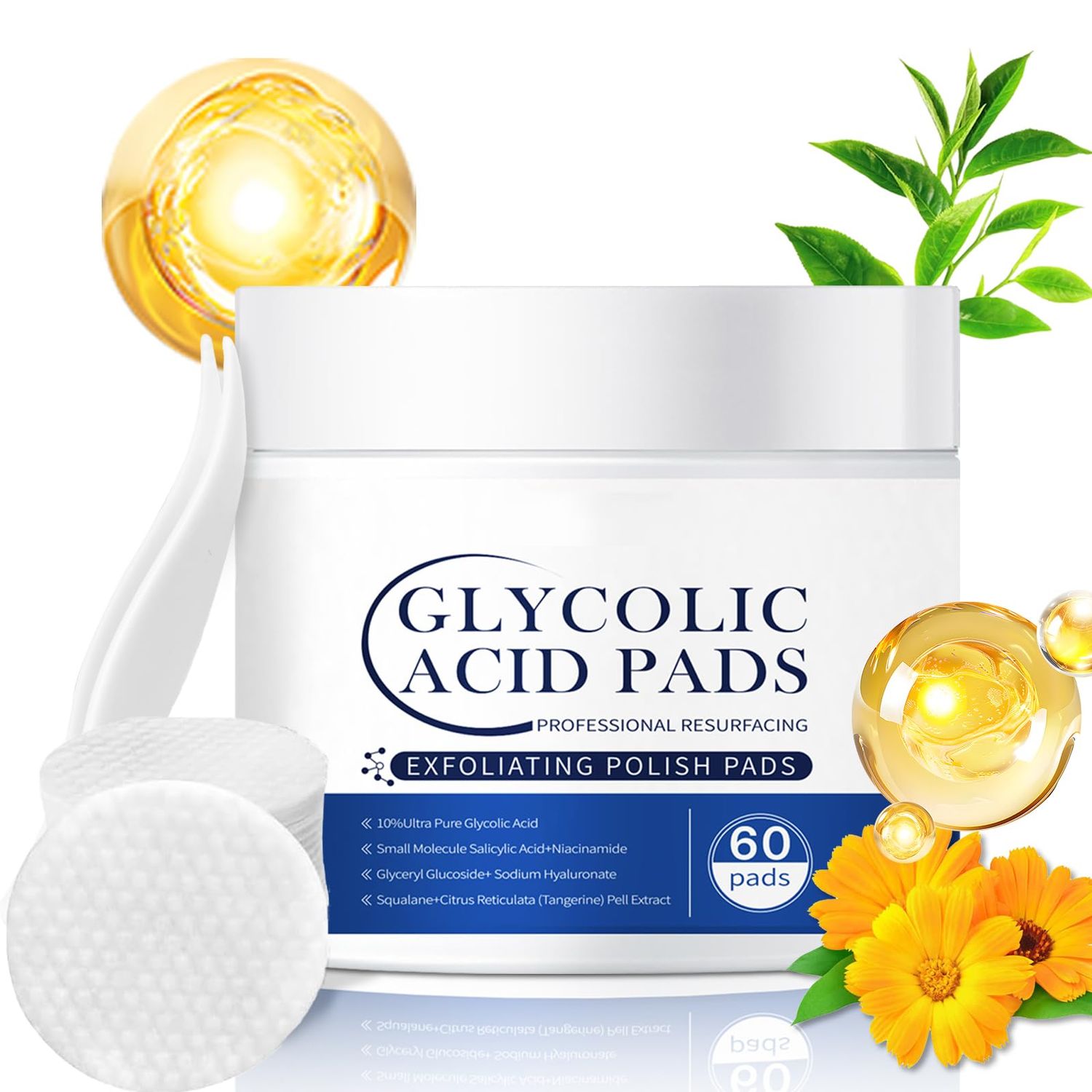 Glycolic Acid Pad, Exfoliating Pads Exfoliating Toner Pads Face Exfoliator Deep Cleaning Effect for Troubled &amp; Breakout-Prone Skin 60 Count