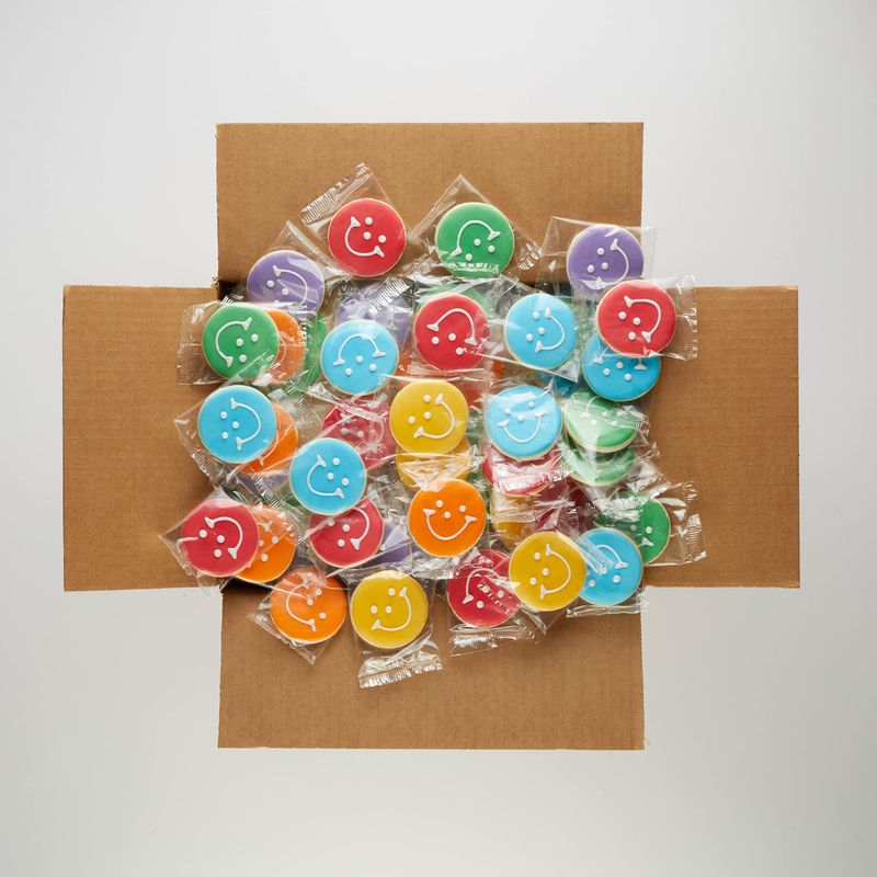 50-Pack Nut-Free Mini Rainbow Smiley Face Sugar Cookies