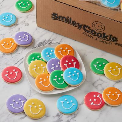 50-Pack Nut-Free Mini Rainbow Smiley Face Sugar Cookies