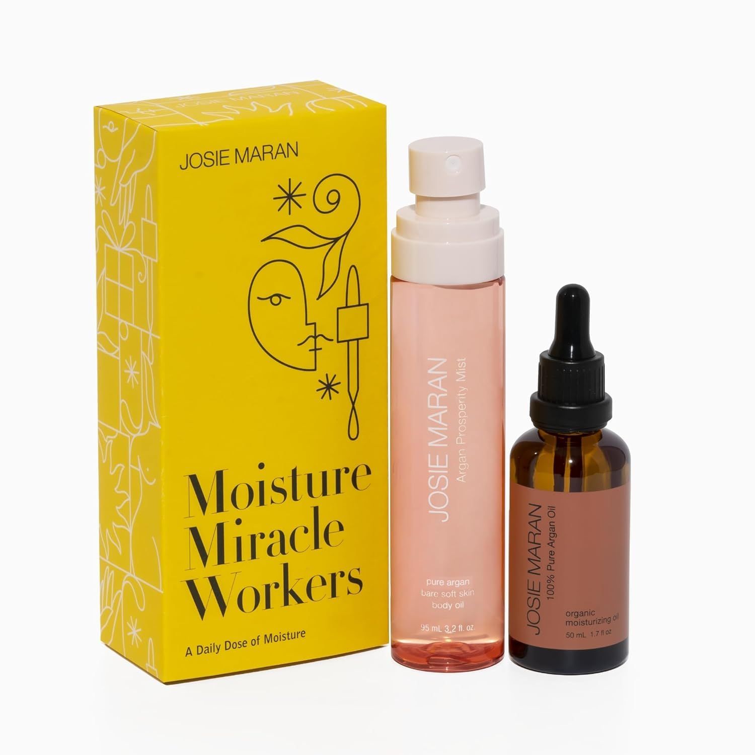 Josie Maran Moisture Miracle Workers Duo - 100 Pure Argan Oil &amp; Hydrating Body Mist - Moisturizing Skincare Set with Nutrient-Rich Ingredients for All Skin Types - Vegan &amp; Cruelty-Free 2 Piece Set
