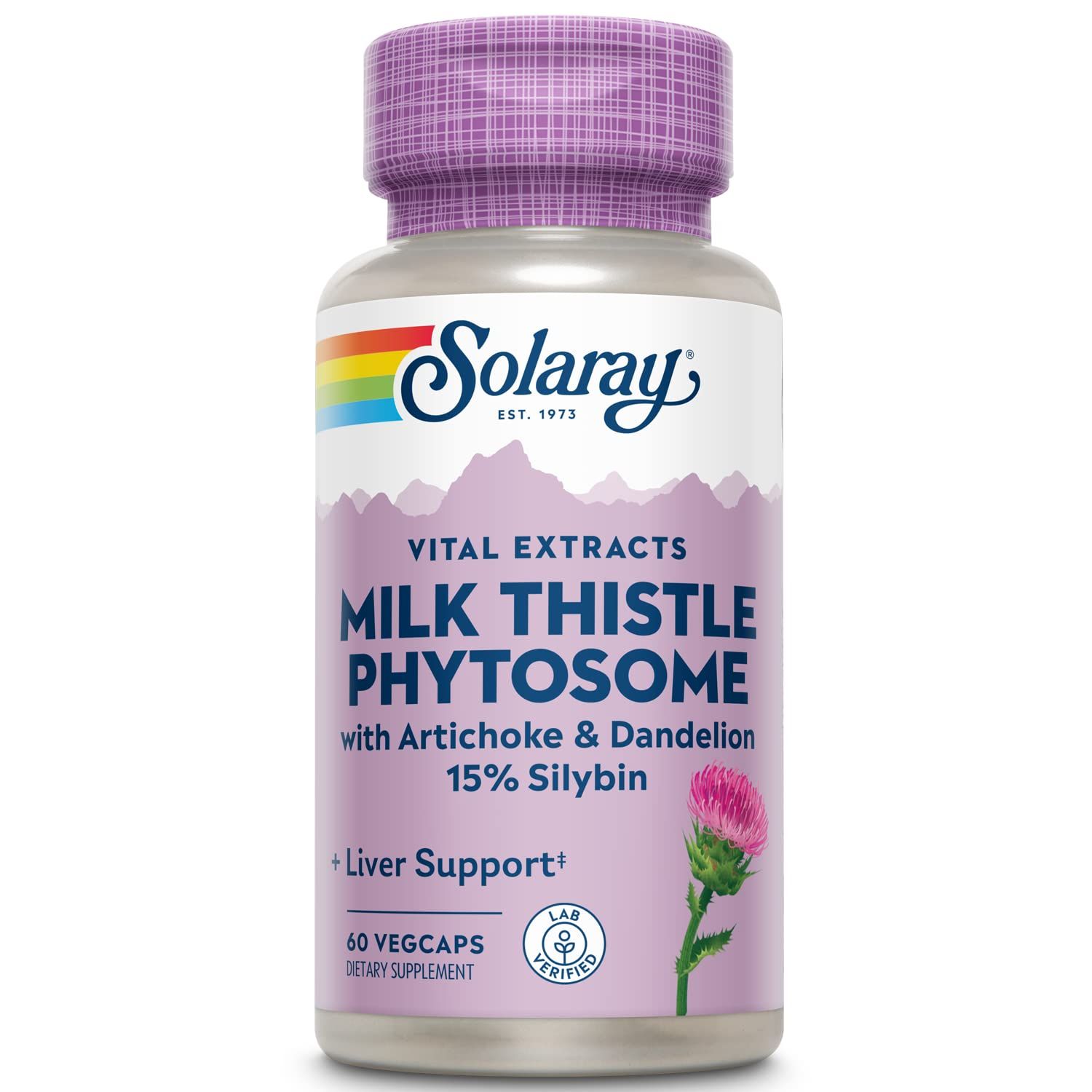 SOLARAY Milk Thistle Phytosome with Artichoke, Dandelion, and Ginger - Milk Thistle Extract Supplying 15 Silybin - Liver Supplement - 60-Day Guarantee, Lab Verified - 60 Servings, 60 VegCaps