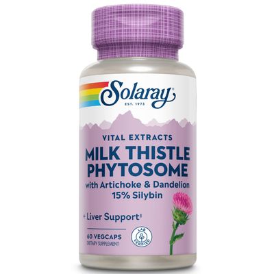SOLARAY Milk Thistle Phytosome with Artichoke, Dandelion, and Ginger - Milk Thistle Extract Supplying 15 Silybin - Liver Supplement - 60-Day Guarantee, Lab Verified - 60 Servings, 60 VegCaps